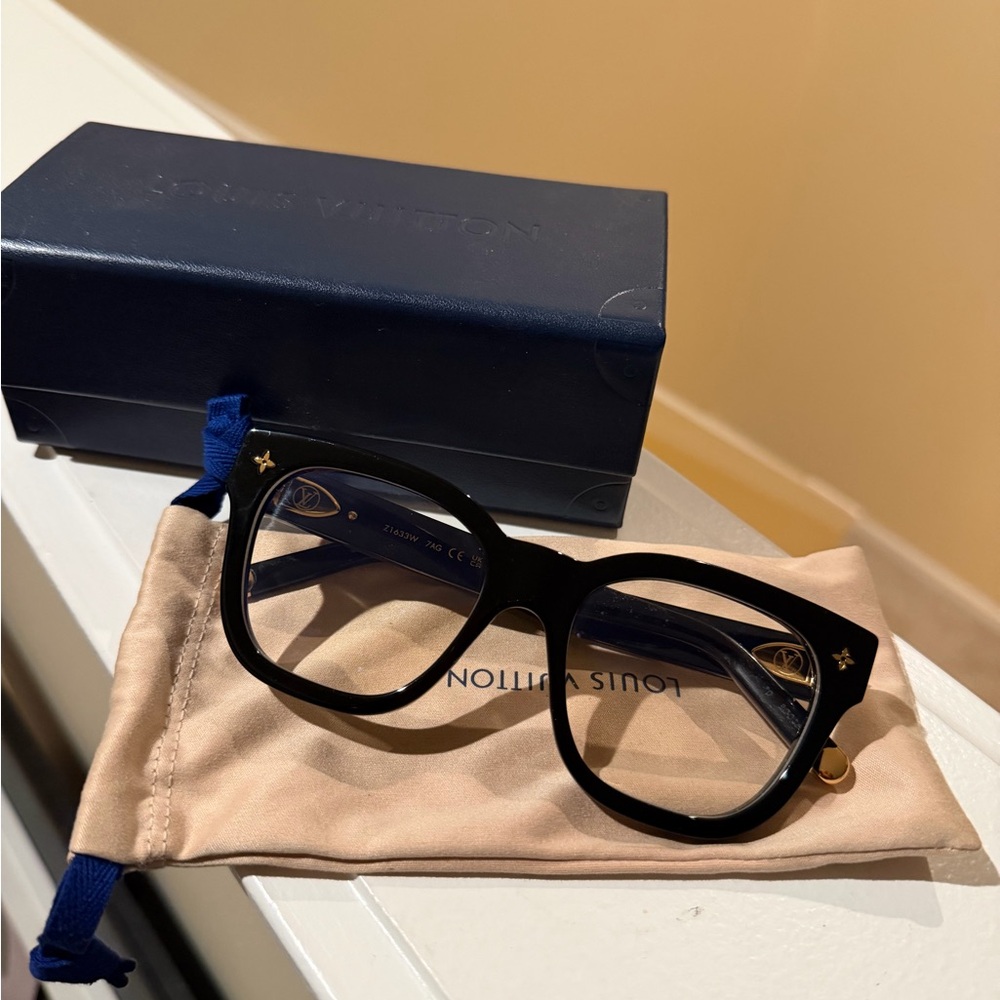 Louis Vuitton Black Optical Square Glasses with Gold Accents